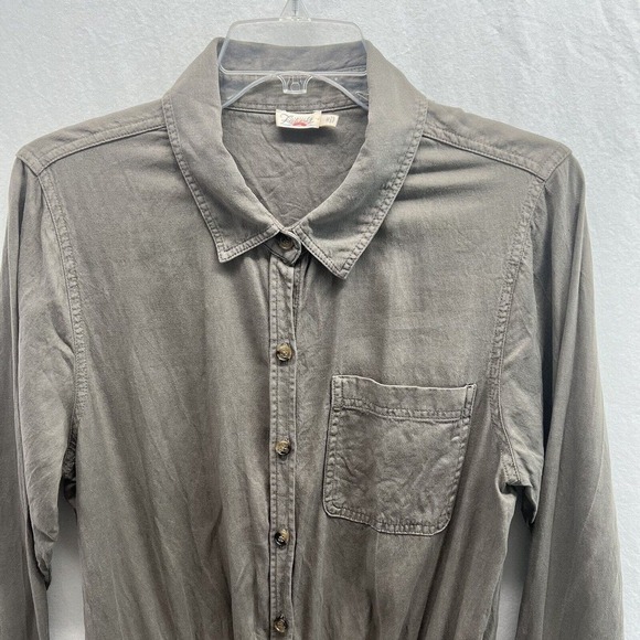 FAHERTY Arlie Jumpsuit Women Medium Green Linen Blend Long Sleeve Stretch - Picture 6 of 16